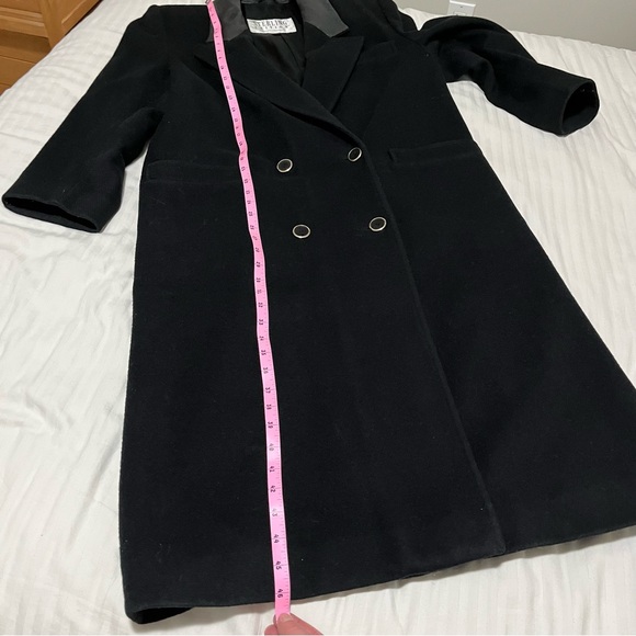 Vintage London Fog Long Wool Double Breasted Leather Collar Coat Black size 10 - Picture 11 of 13